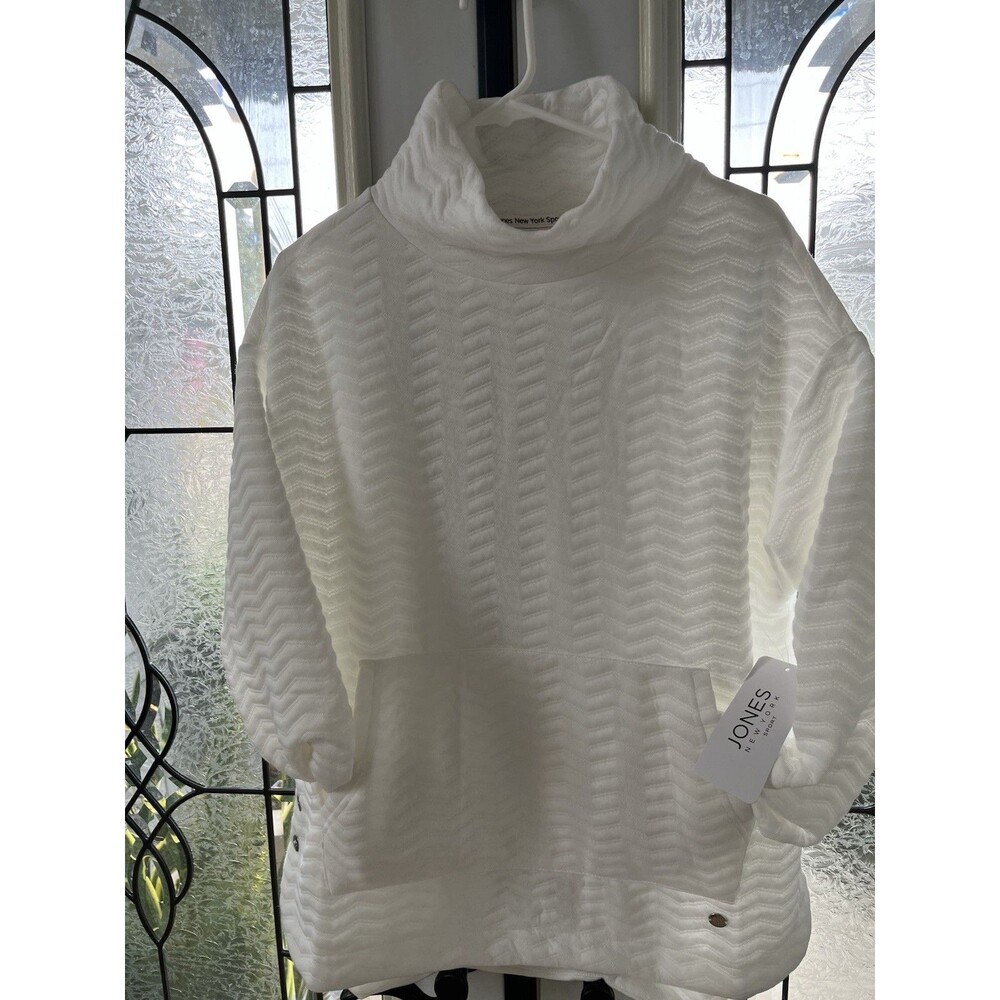 Jones New York Women's Active Top/Blouse Size 1X White Long Sleeve Pullover NWT